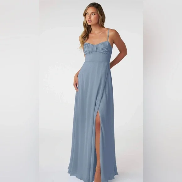 dusty blue azazie bridesmaid dress Azazie Bridesmaid Dress size A6 Color Dusty Blue  snipsonline